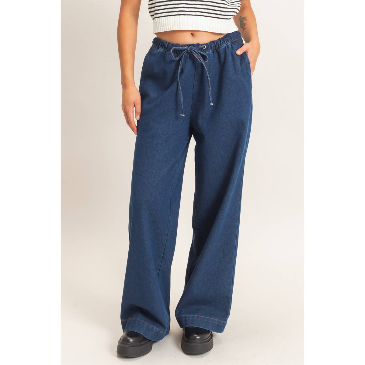 Drawstring Wide Leg Jeans