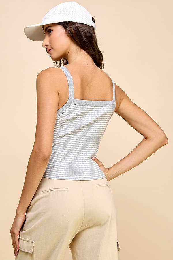 pink and white stripe tank- thick strap