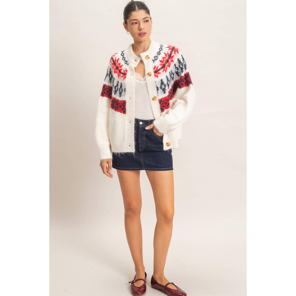 Fair Isle Button-Front Cardigan