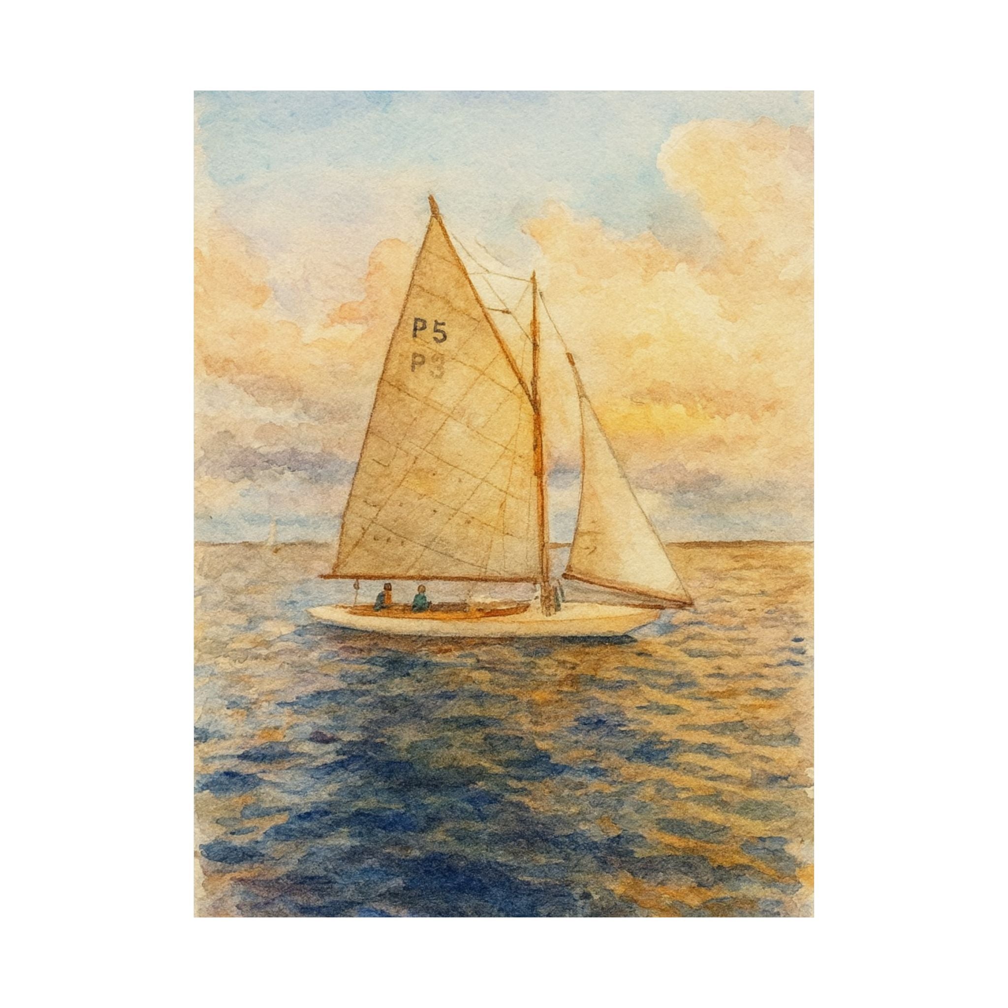 Pastel blue and yellow Sailboat Print