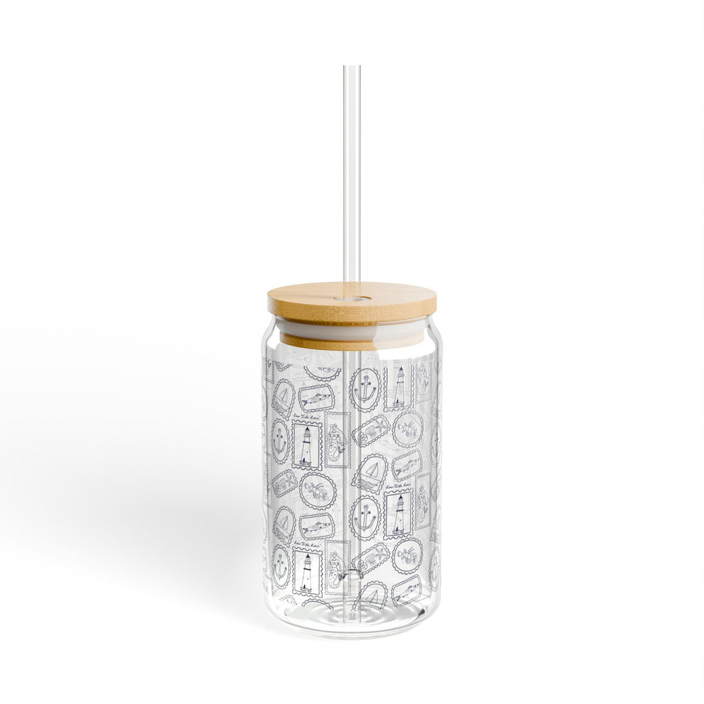 Stamped by the Sea 16 oz Glass Tumbler with Lid and straw