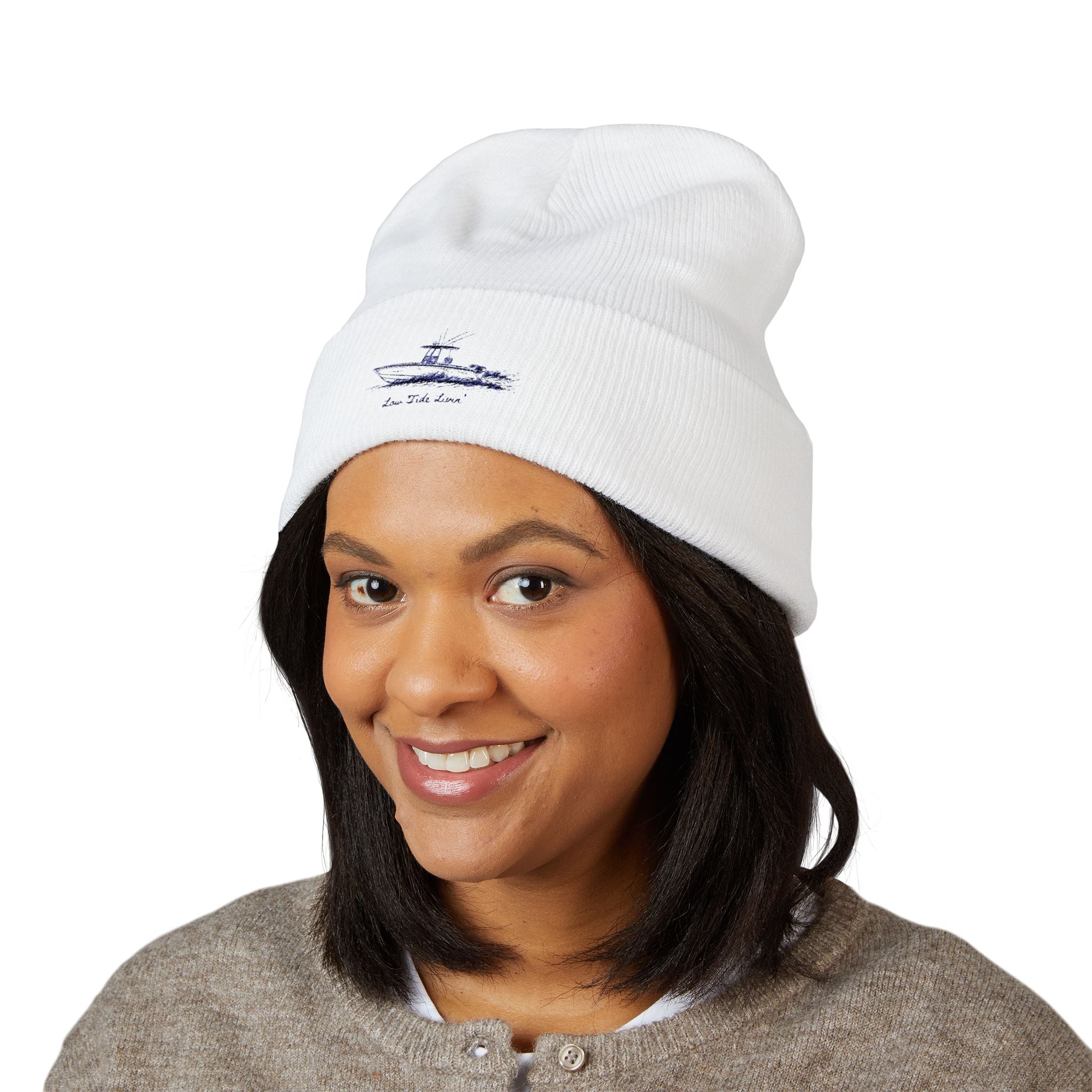 Embroidered Minimalist Sailboat Cuffed Beanie
