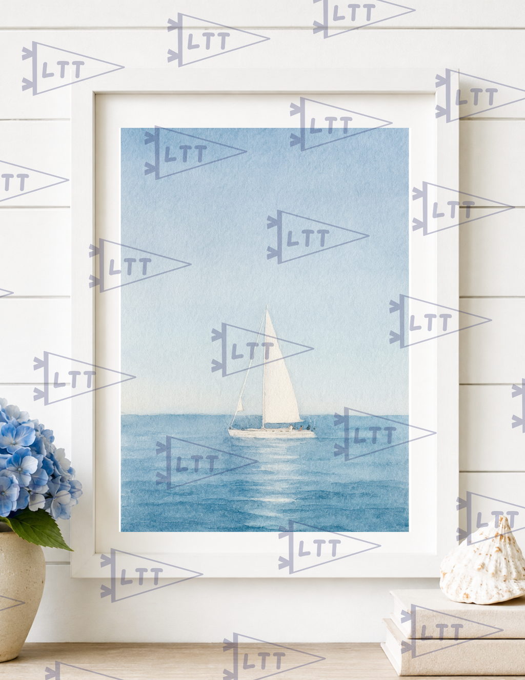 White Sailboat Print and card
