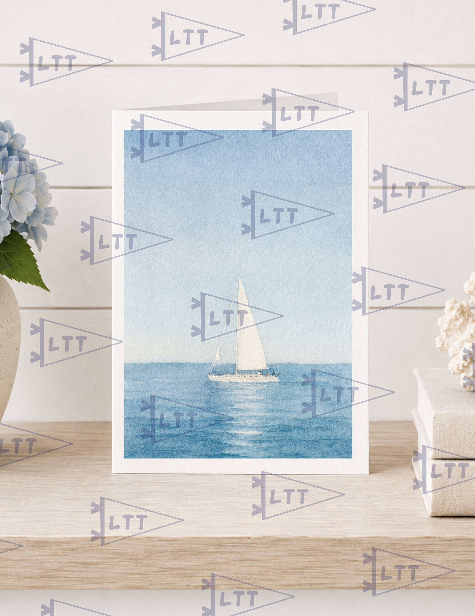 White Sailboat Print and card