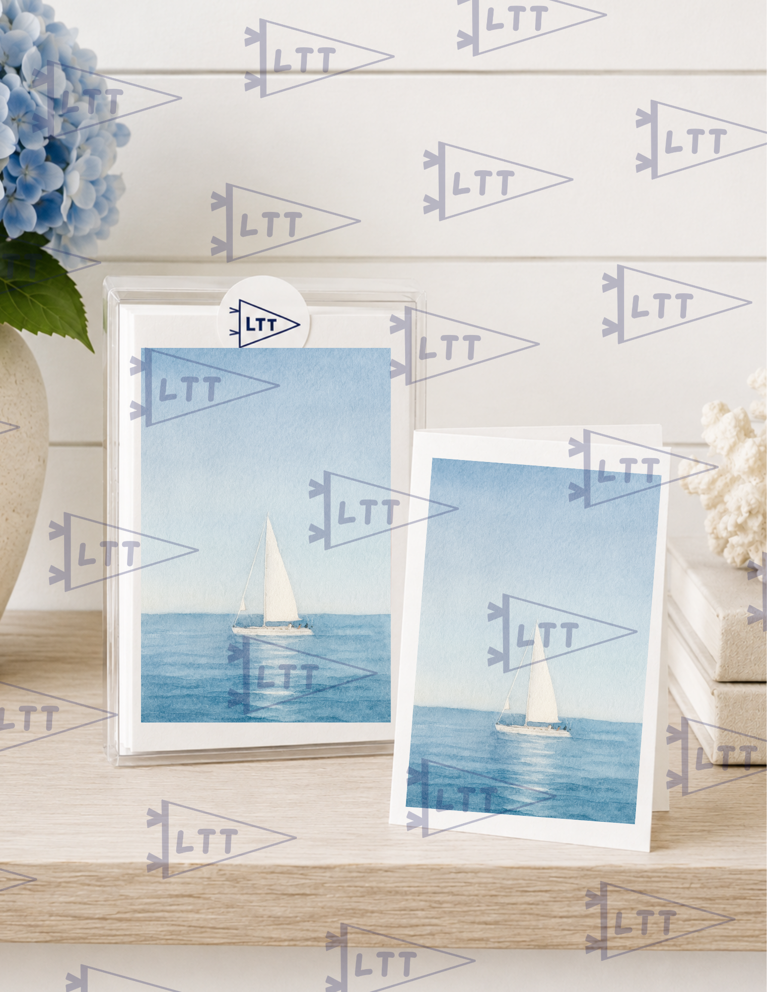 White Sailboat Print and card