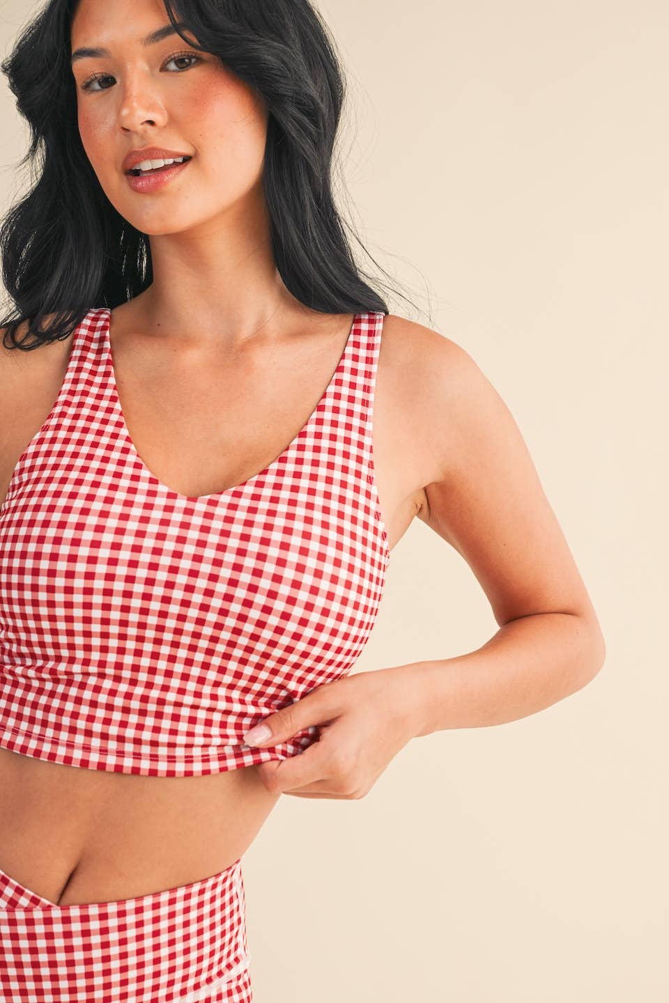 Red Gingham Cropped Tank Top