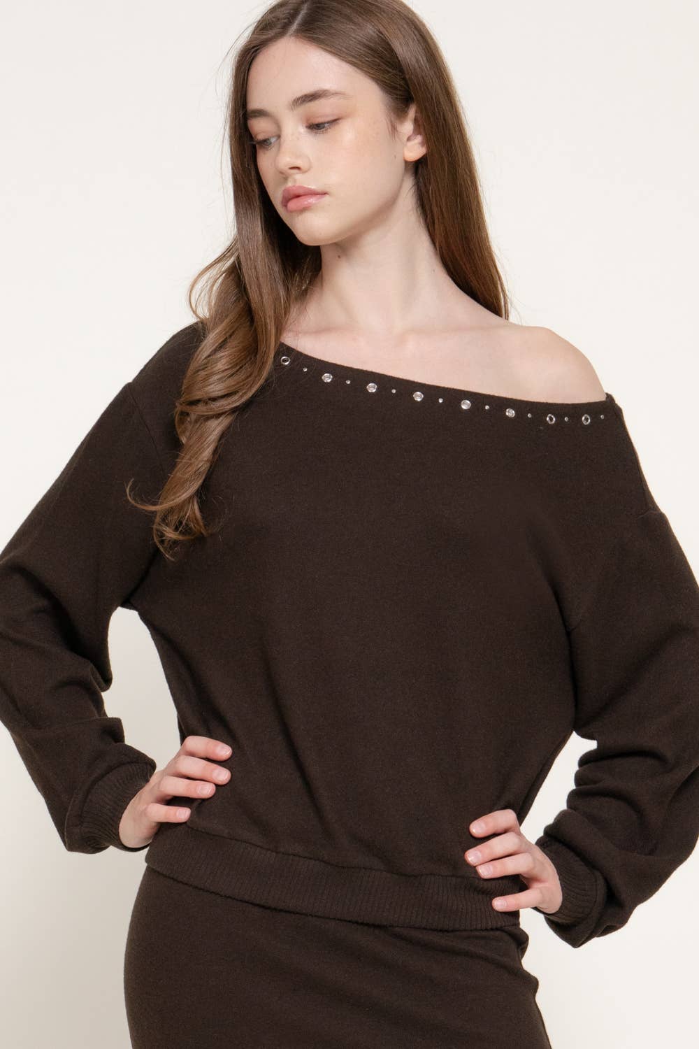 Daphne Boat neck studded top