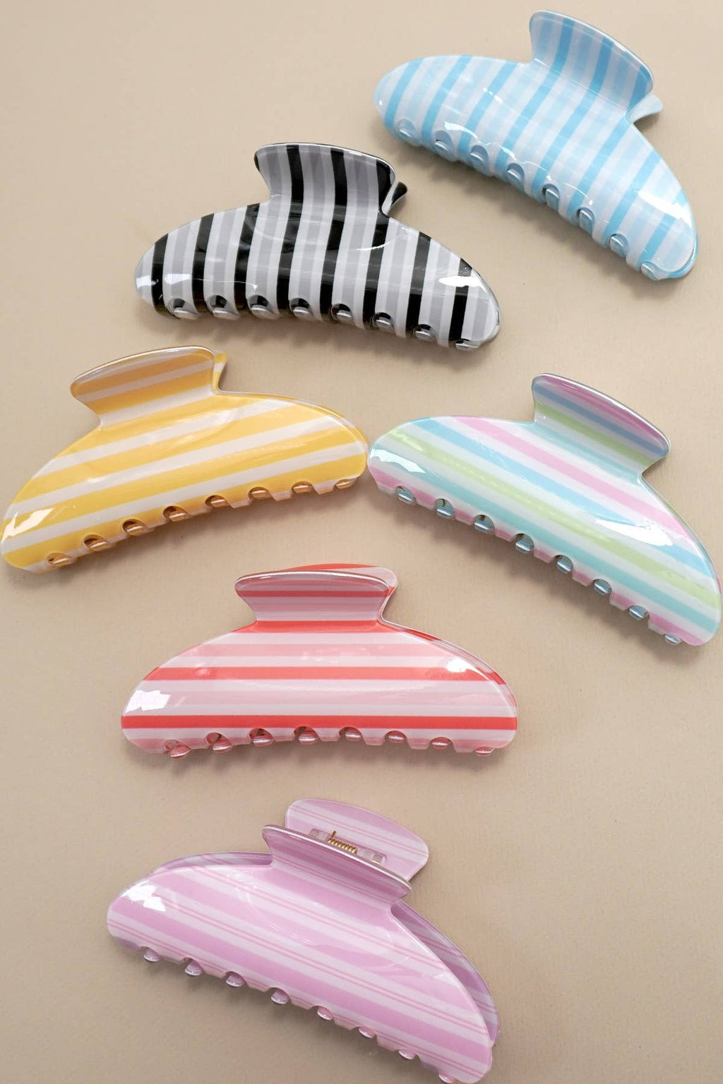 Stripe Oval Claw Clips