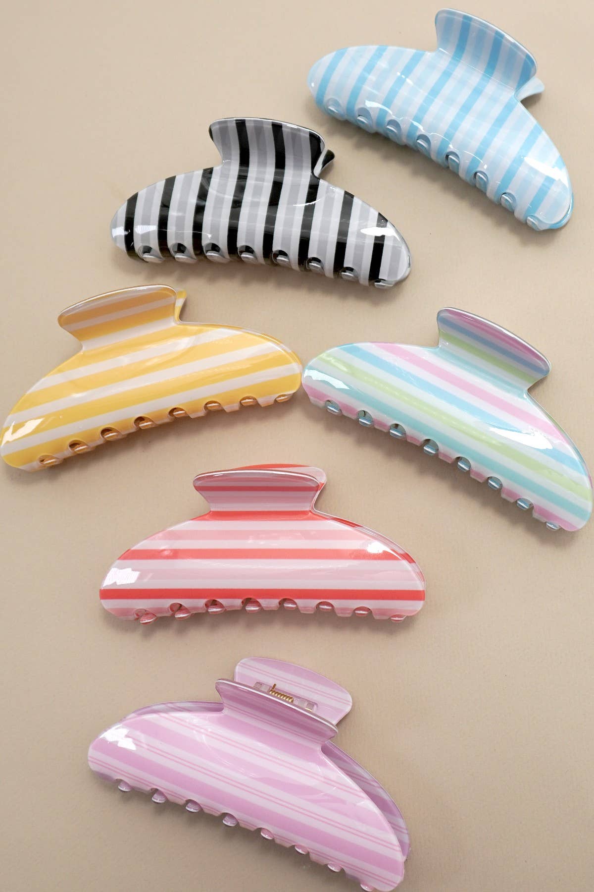 Stripe Oval Claw Clips