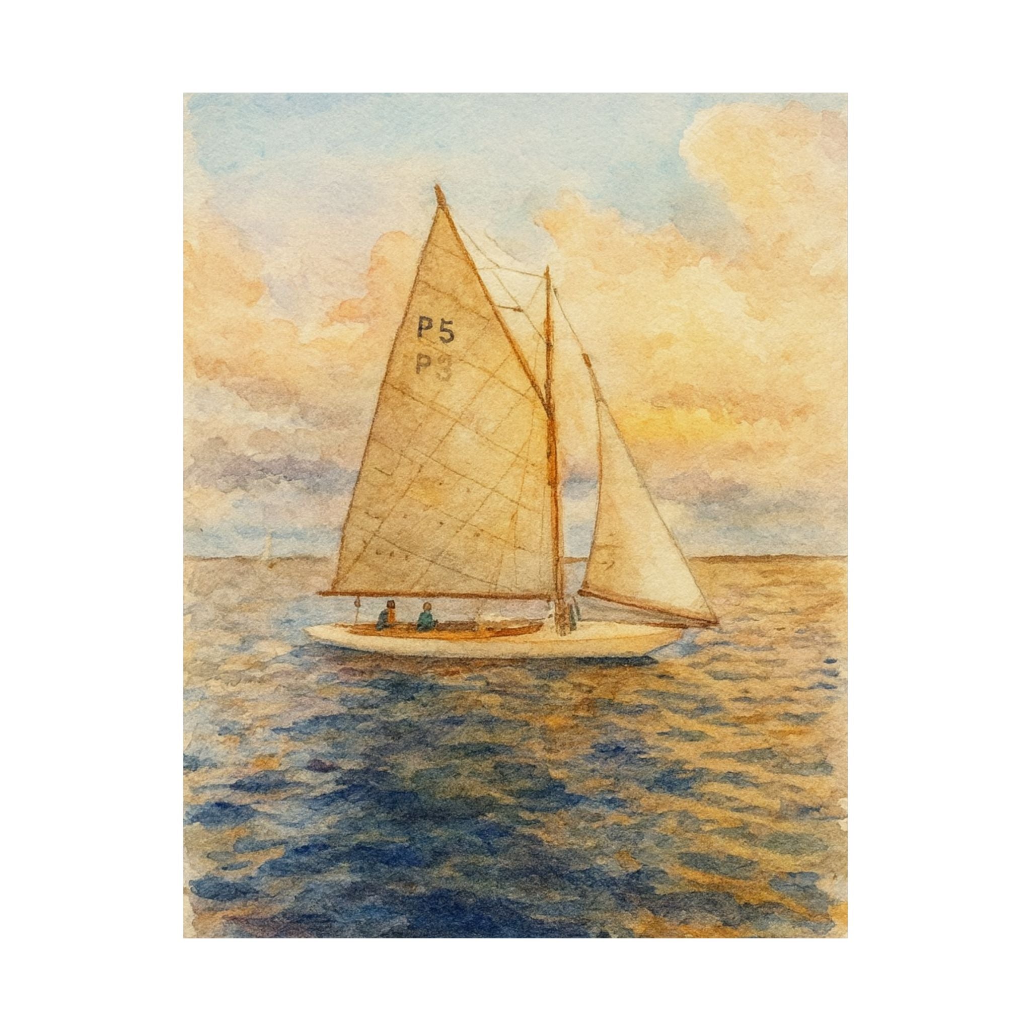Pastel blue and yellow Sailboat Print