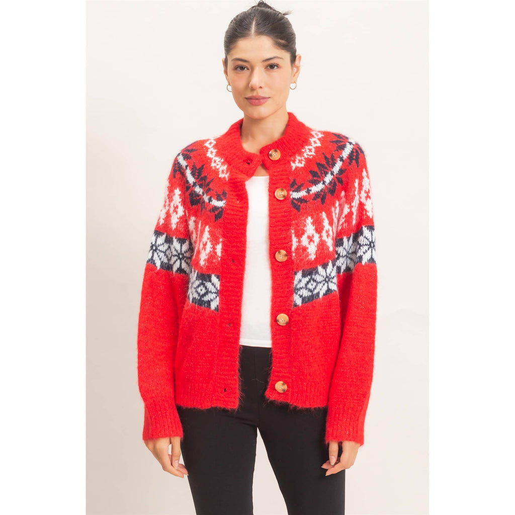 Fair Isle Button-Front Cardigan