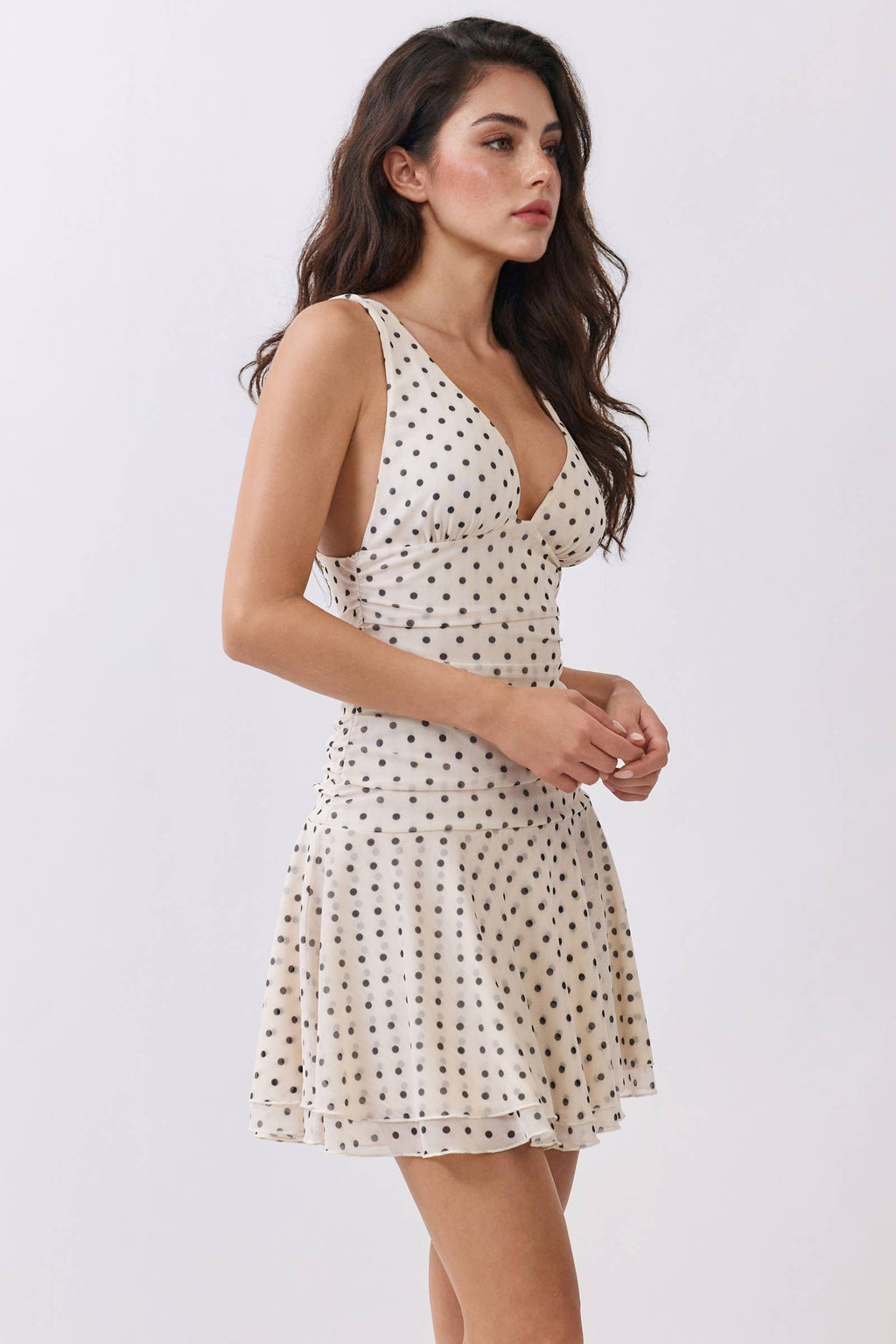 v-neck polka dot mini dress