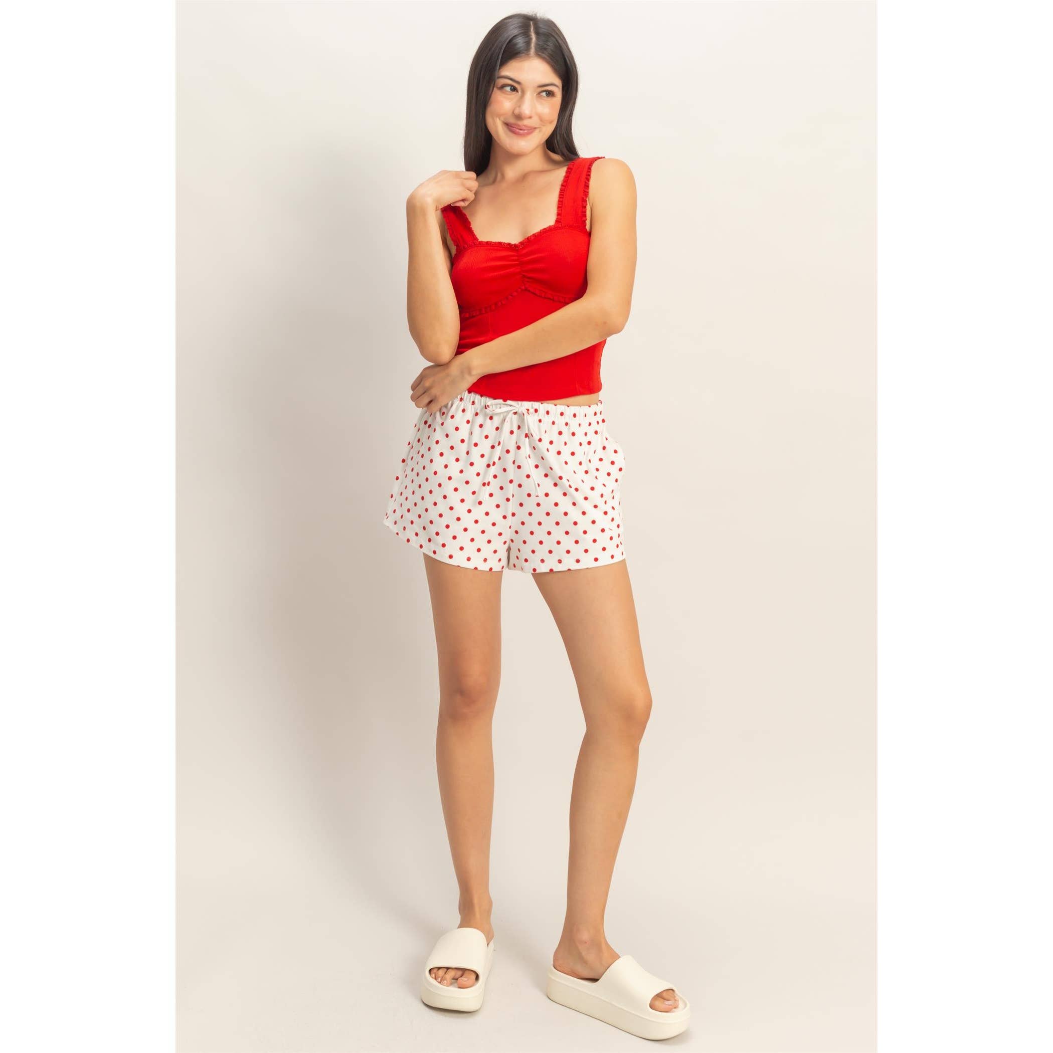 Red Polka Dot Drawstring Shorts