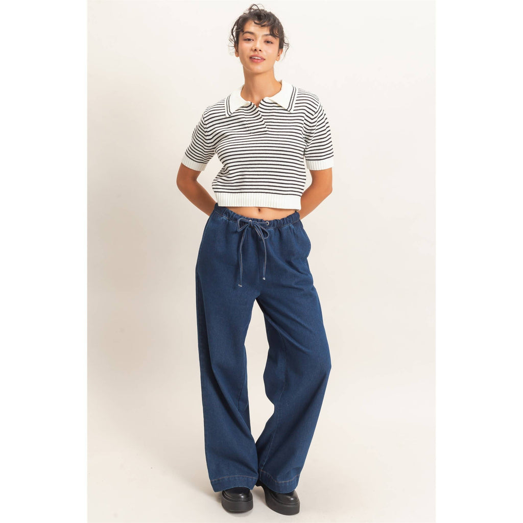 Drawstring Wide Leg Jeans