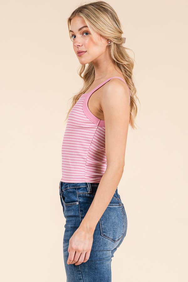 pink and white stripe tank- thick strap