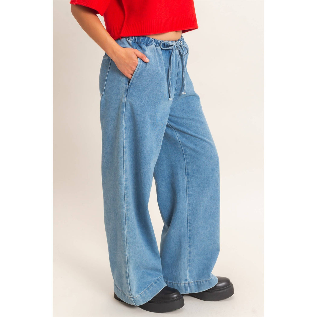 Drawstring Wide Leg Jeans