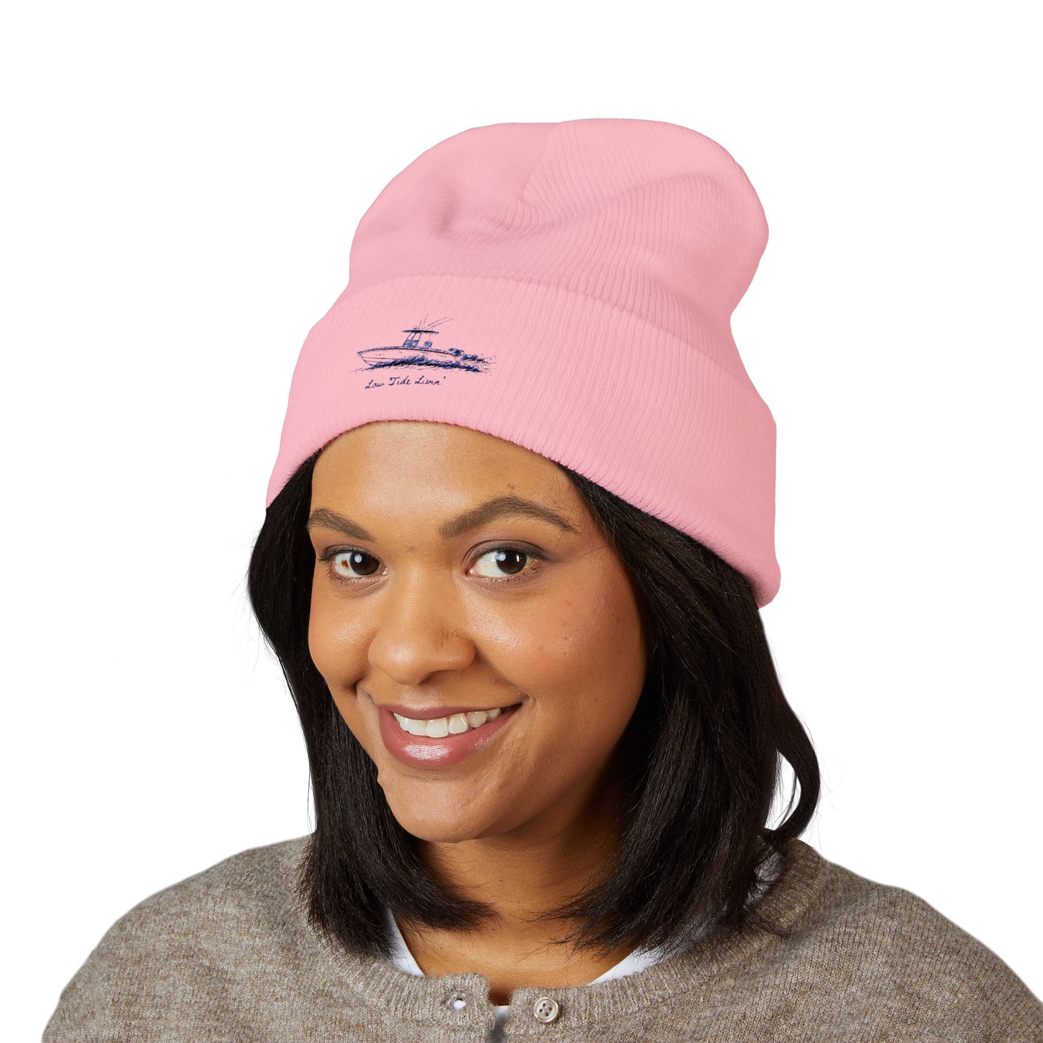 Embroidered Minimalist Sailboat Cuffed Beanie