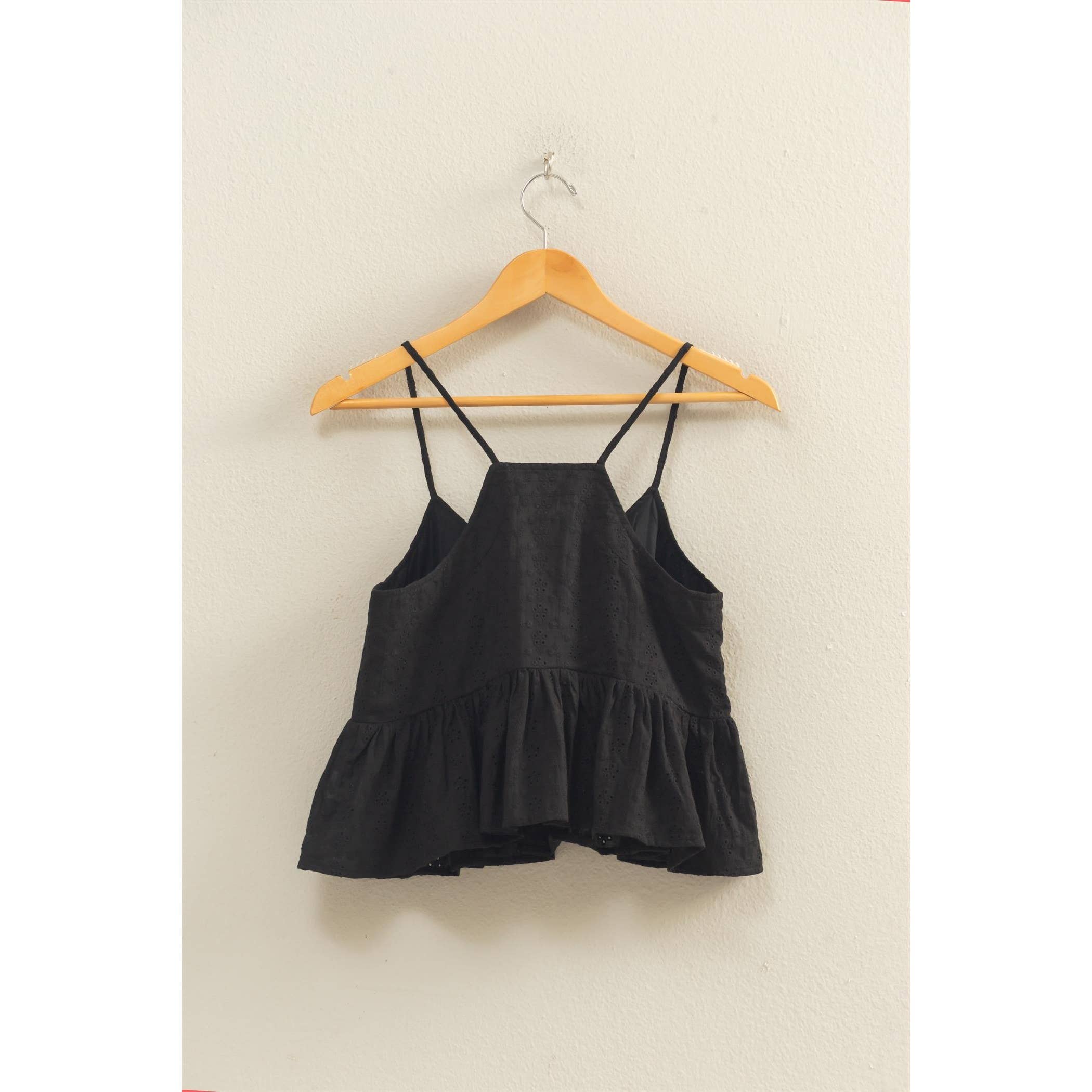 Eyelet Button Peplum Top
