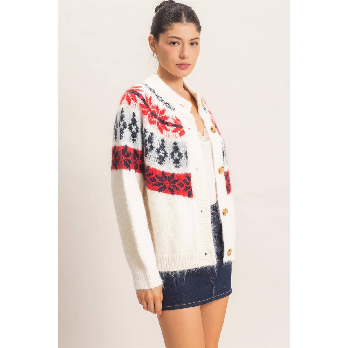 Fair Isle Button-Front Cardigan