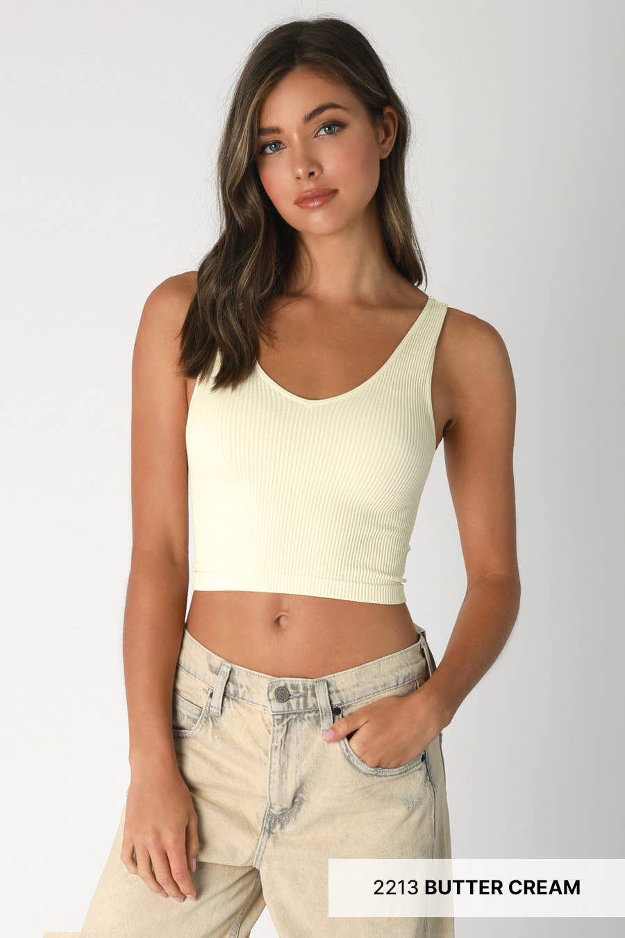 V neck ribbed tank top- One Size