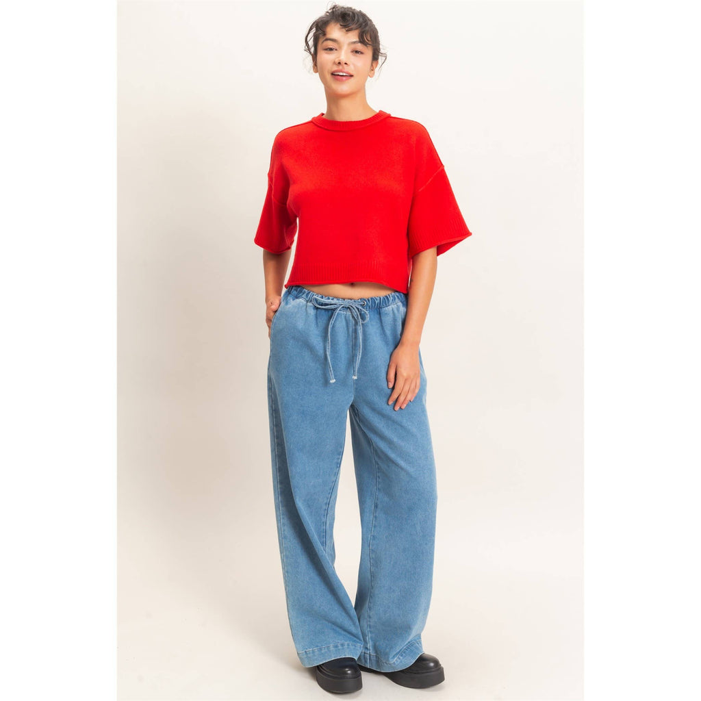Drawstring Wide Leg Jeans