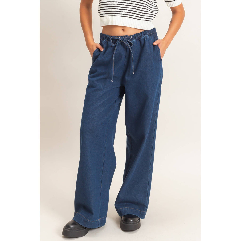 Drawstring Wide Leg Jeans
