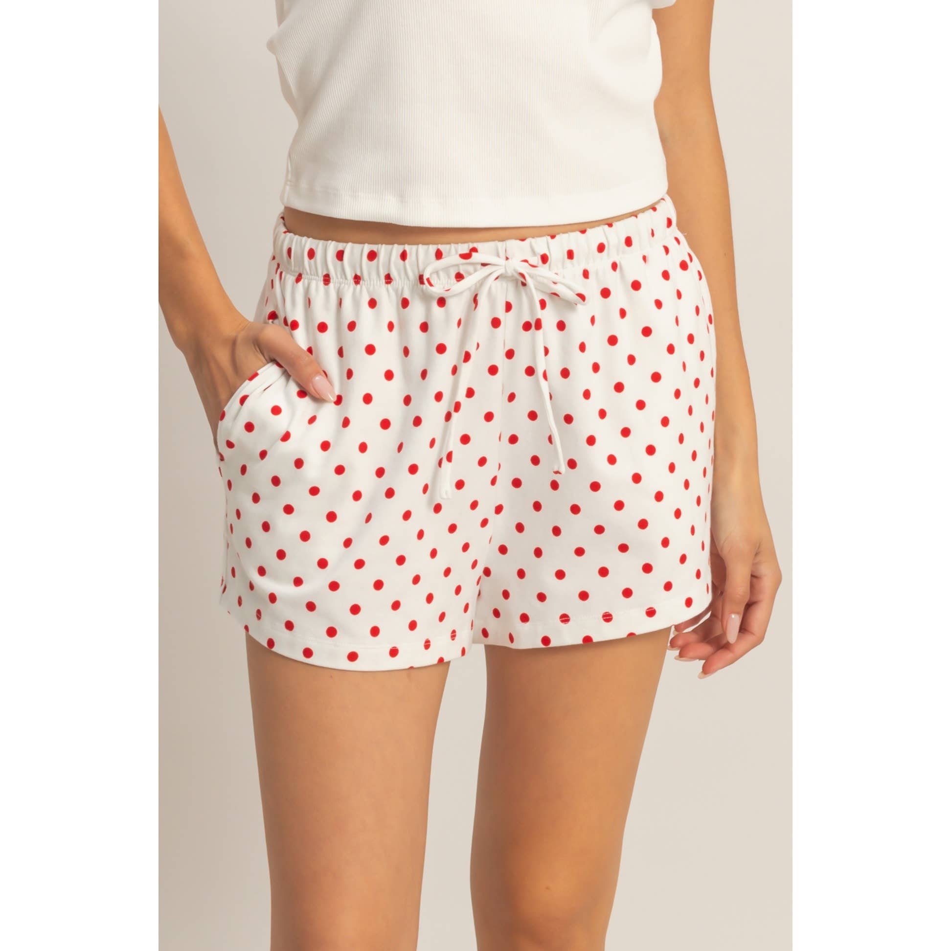 Red Polka Dot Drawstring Shorts