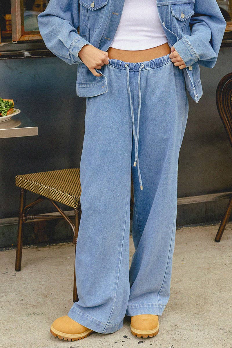 Drawstring Wide Leg Jeans