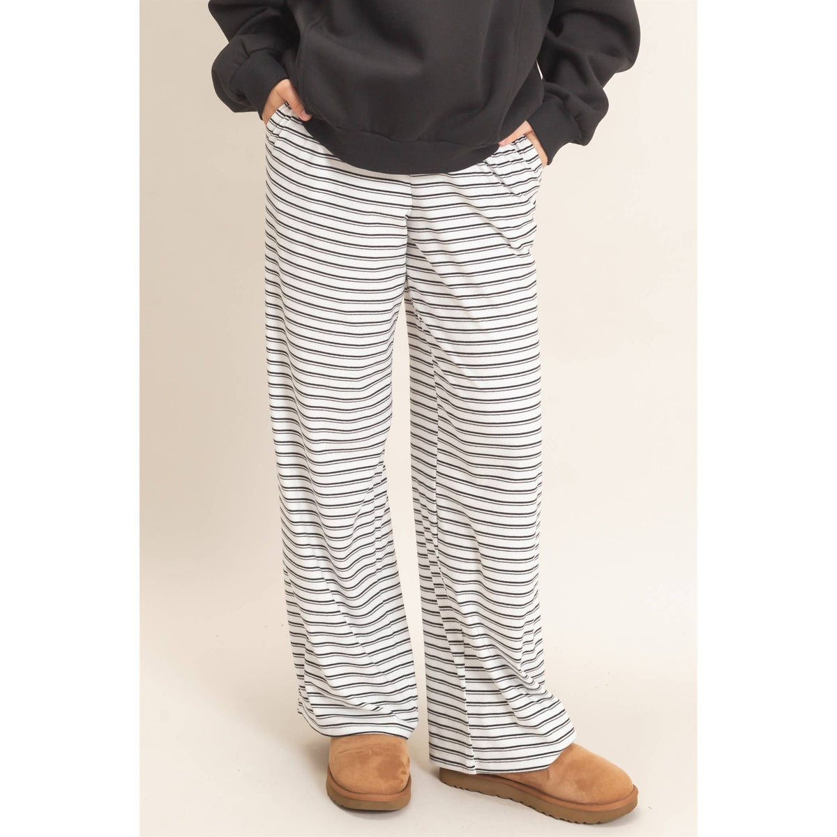Striped Elastic Waist Pants