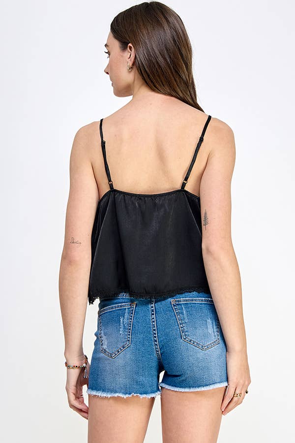 black satin lace top