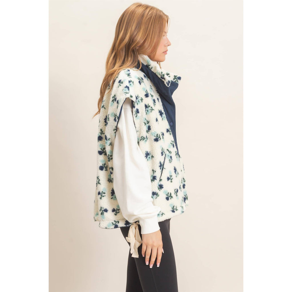 Floral Oversized Sherpa Vest