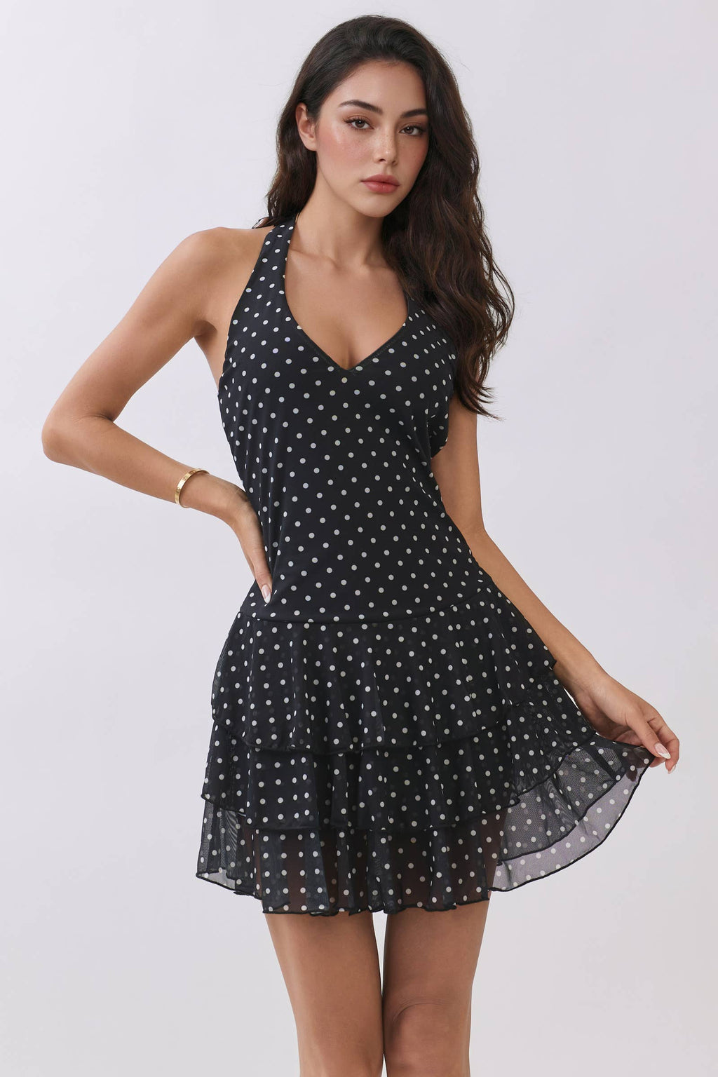 Polka dot halter mini dress