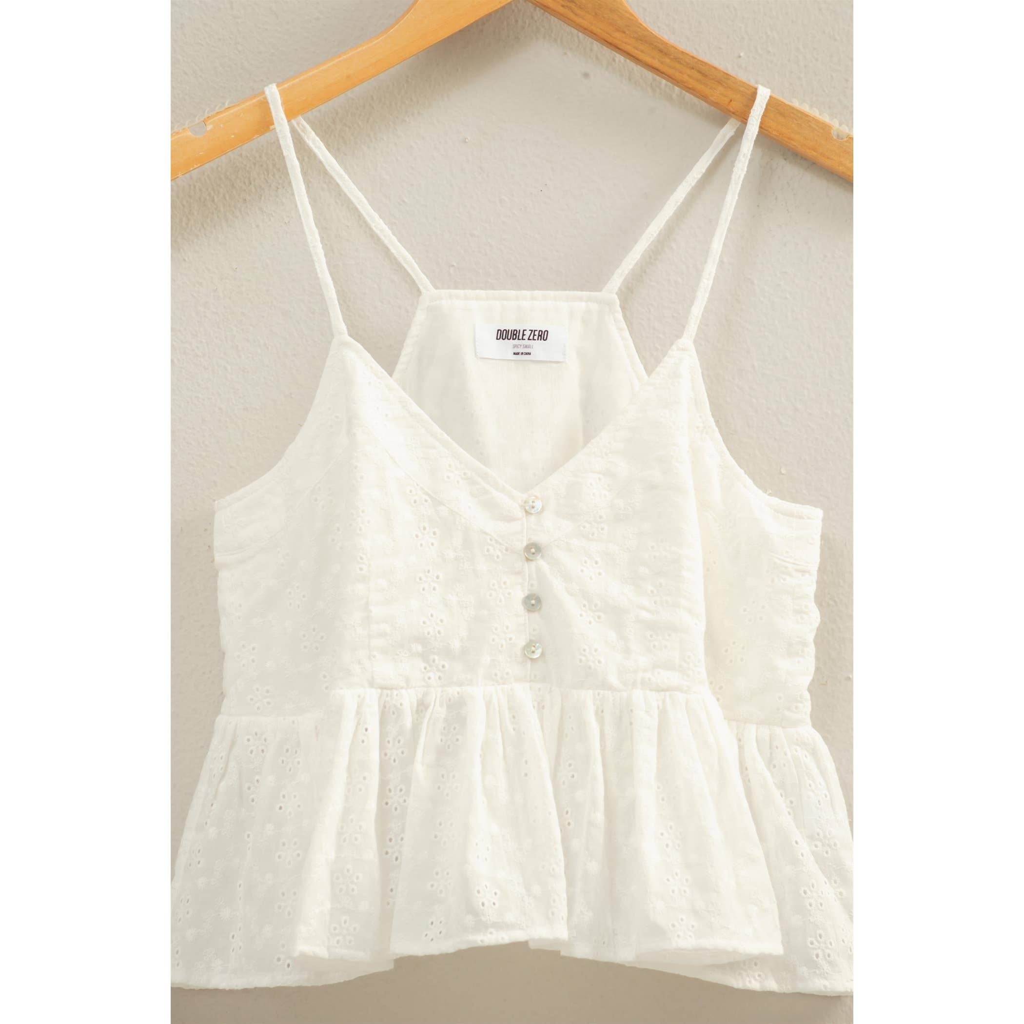 Eyelet Button Peplum Top