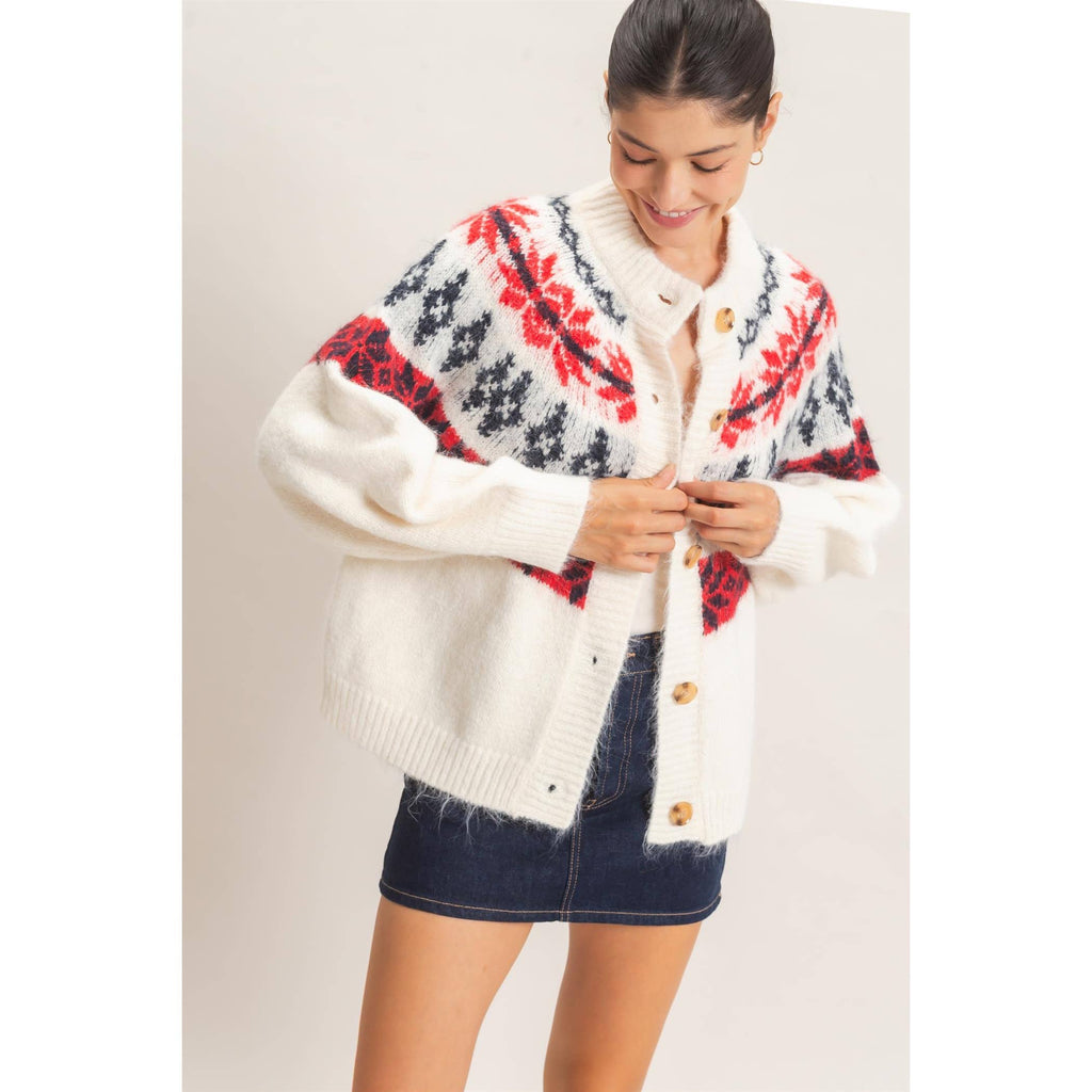 Fair Isle Button-Front Cardigan