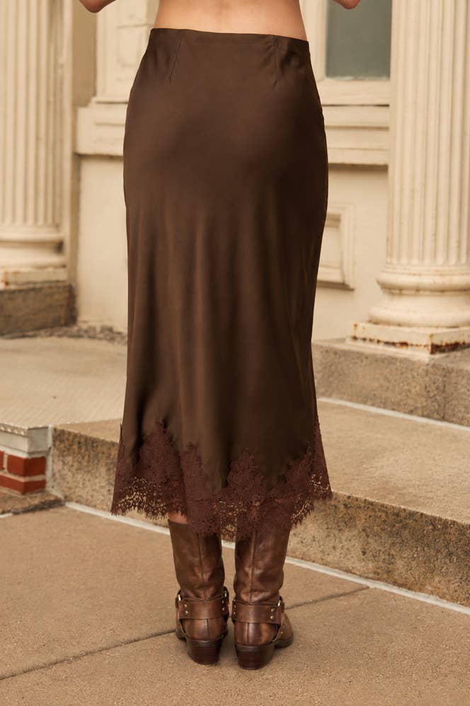 Brown Sugar Satin Lace midi skirt