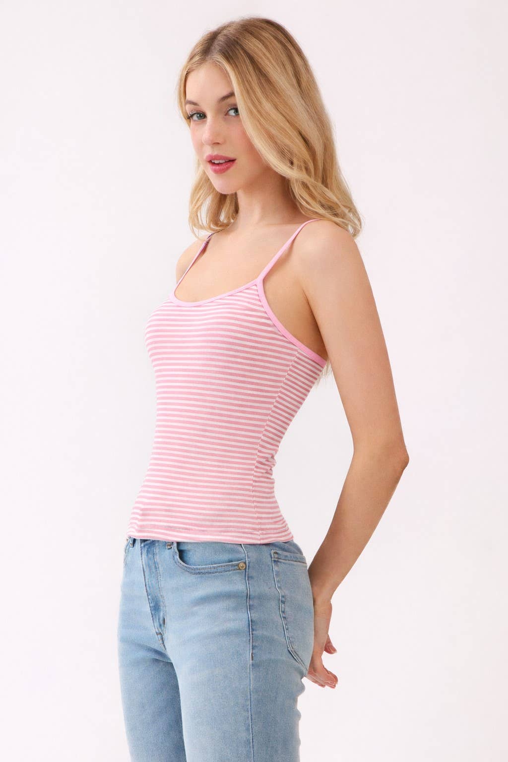 navy and white stripe tank
