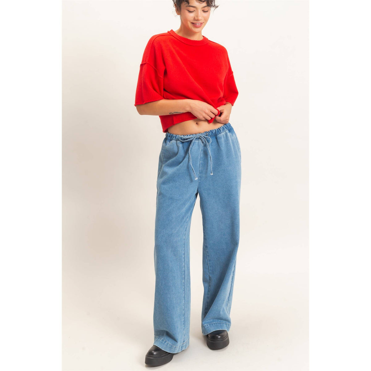 Drawstring Wide Leg Jeans