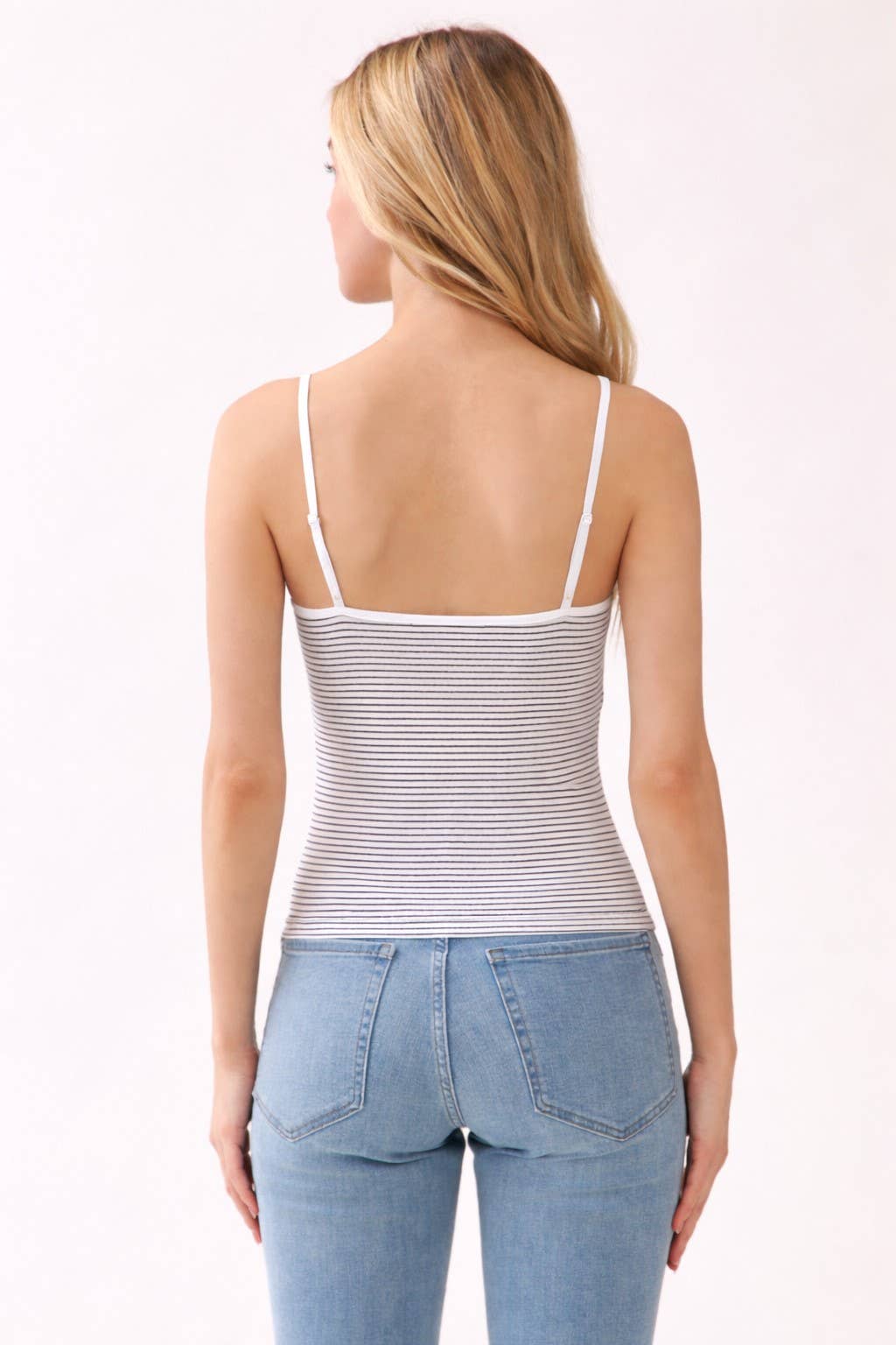 navy and white stripe tank