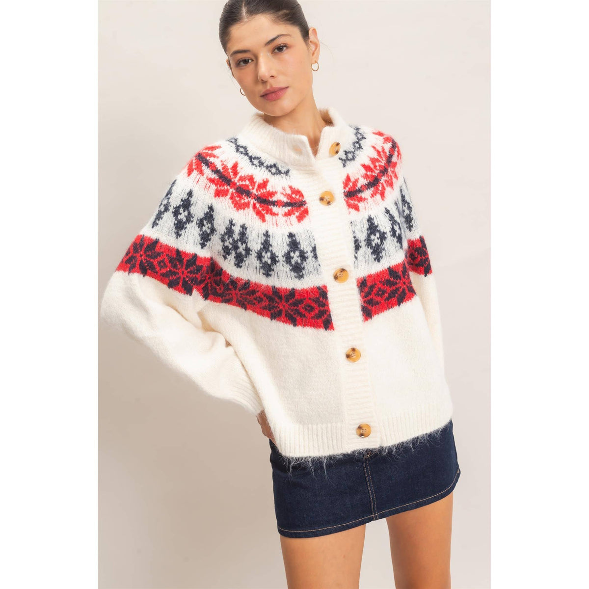 Fair Isle Button-Front Cardigan