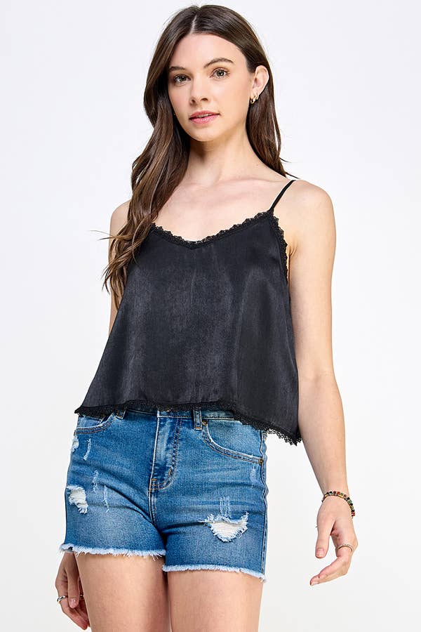black satin lace top
