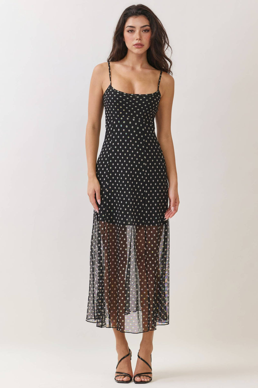 Polka dot mesh midi dress