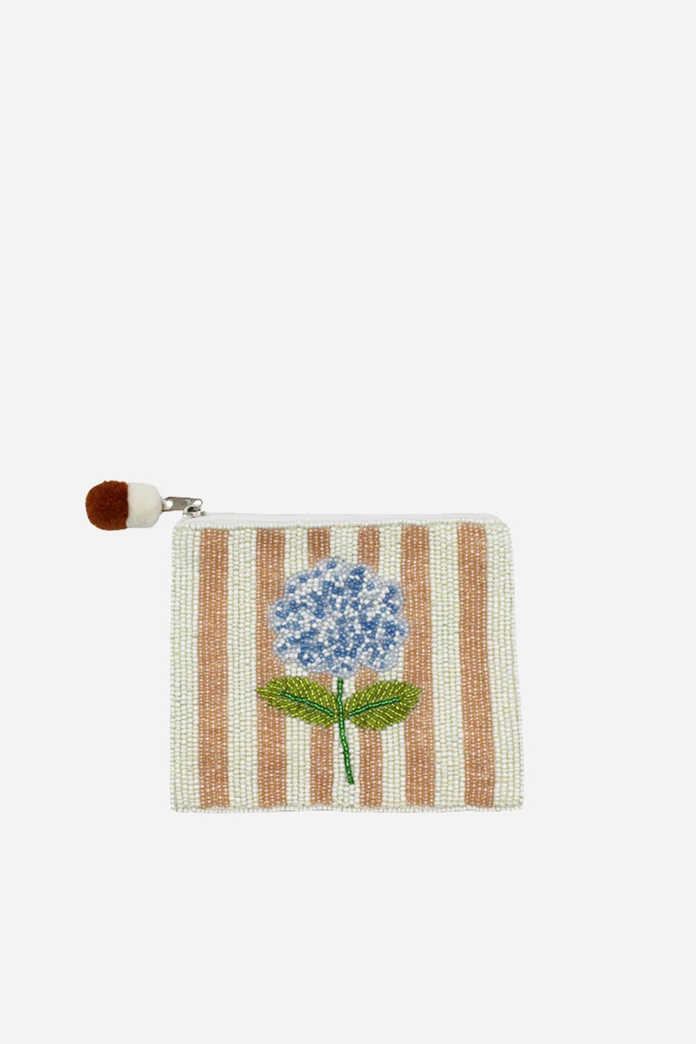 Blue Striped Hydrangea Beaded Coin Pouch