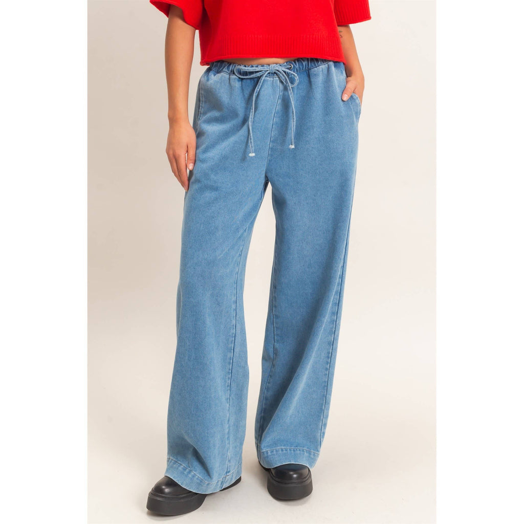 Drawstring Wide Leg Jeans