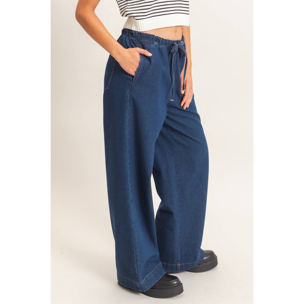 Drawstring Wide Leg Jeans