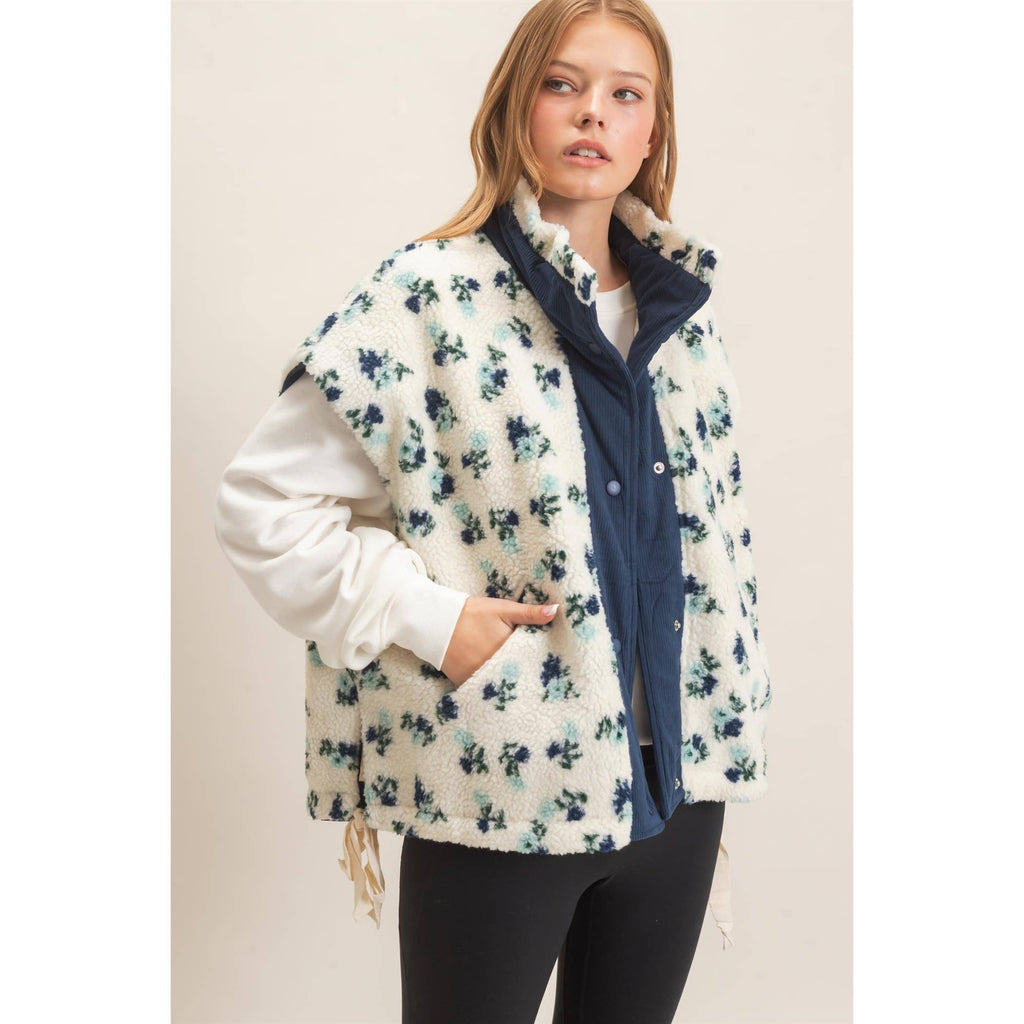 Floral Oversized Sherpa Vest